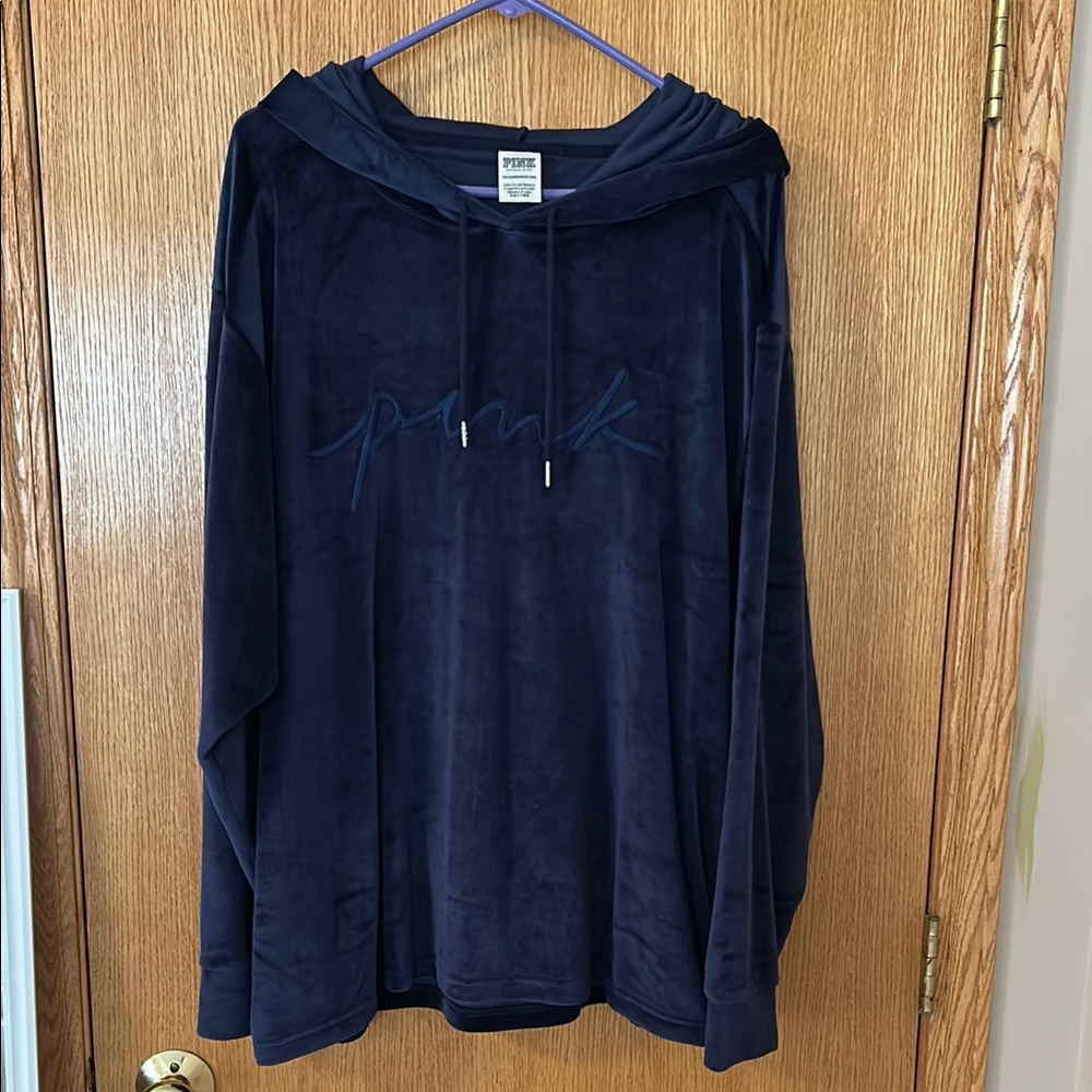 Victoria’s Secret Pink Navy Blue Velour Hoodie Sz XXL